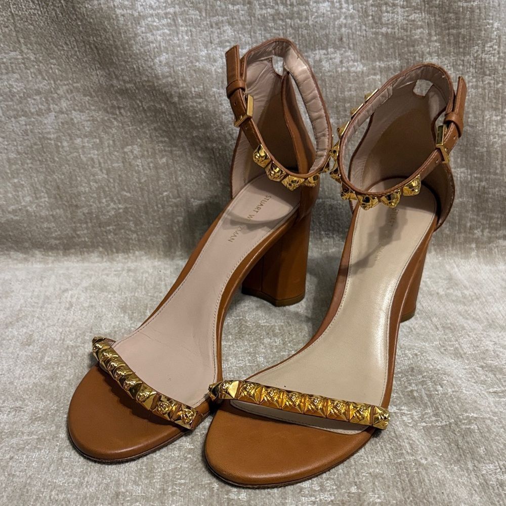 Stuart Weitzman Rosemarie studded leather block heel sandals